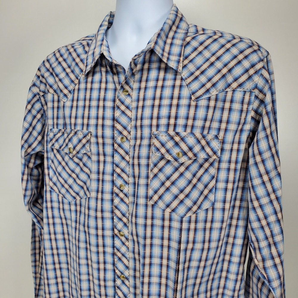 Wrangler Men's Large Pearl Snap Western Button Up Shirt Plaid Multicolor *READ*
